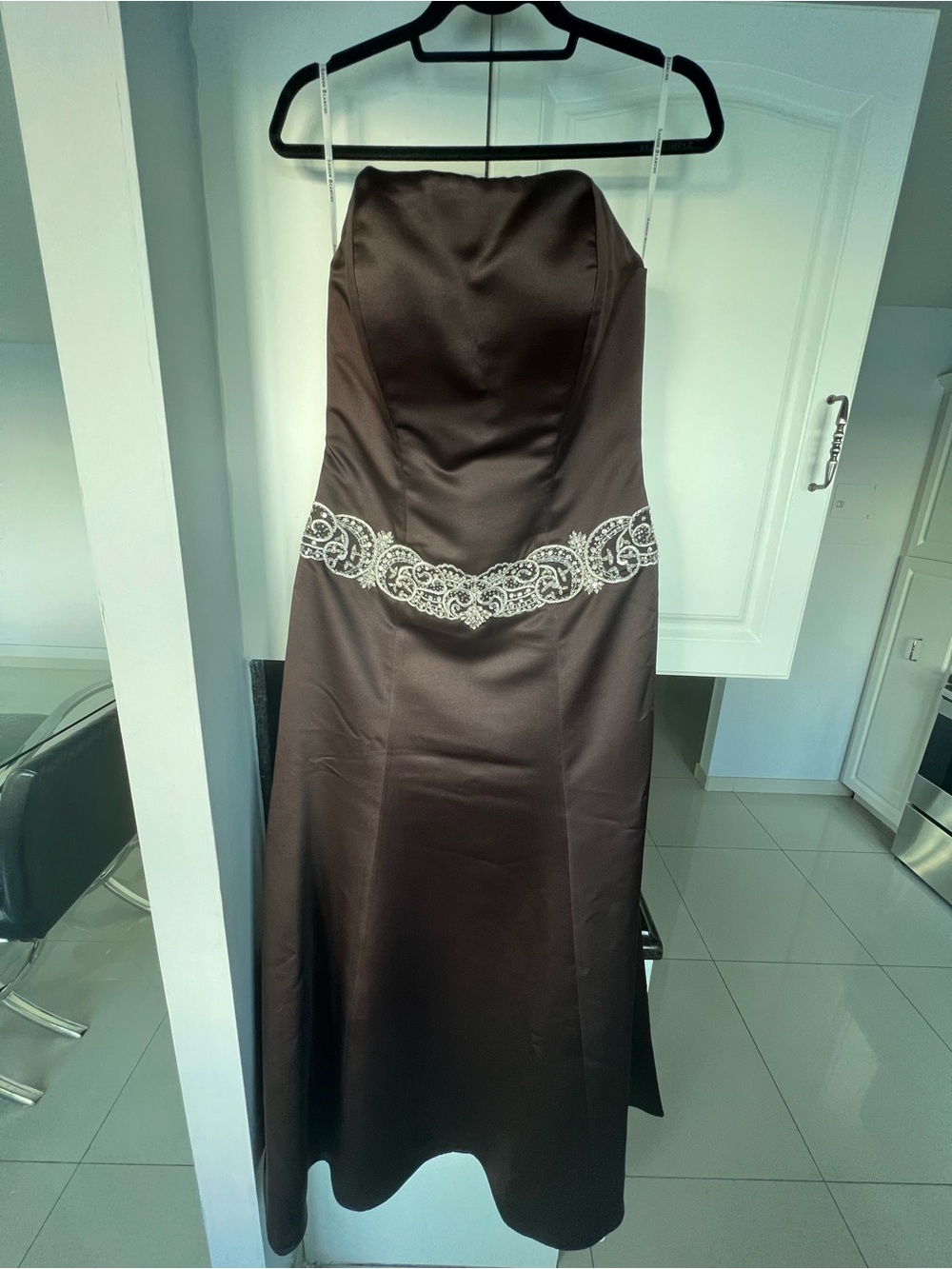 Saison Blanche Dark Brown Maxi Dress with Ivory Beaded Waist